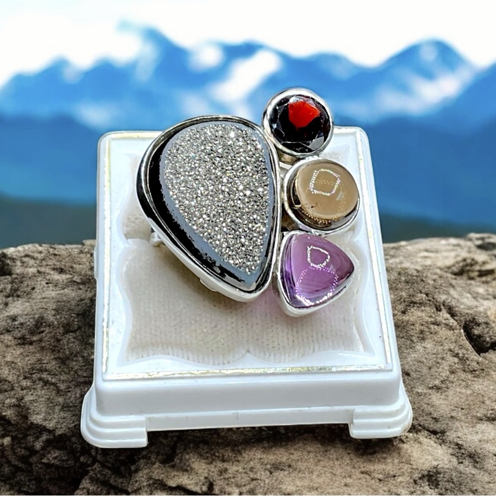 🌺Giant Sterling, Druzy & Gemstone Ring